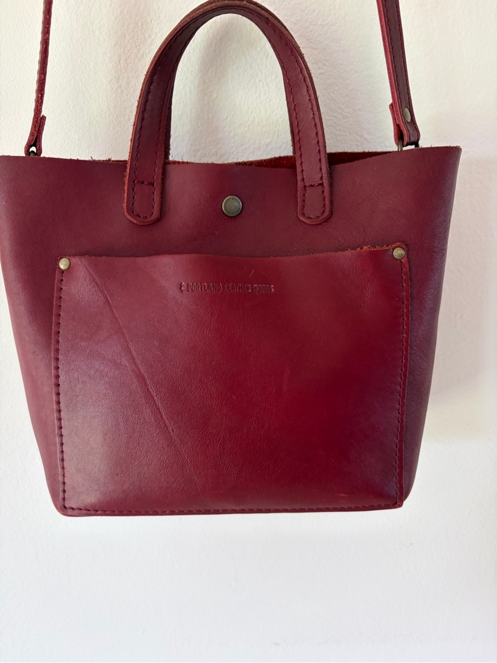 Portland Leather Goods Red Mini Crossbody Tote Hand Bag With Crossbody Strap